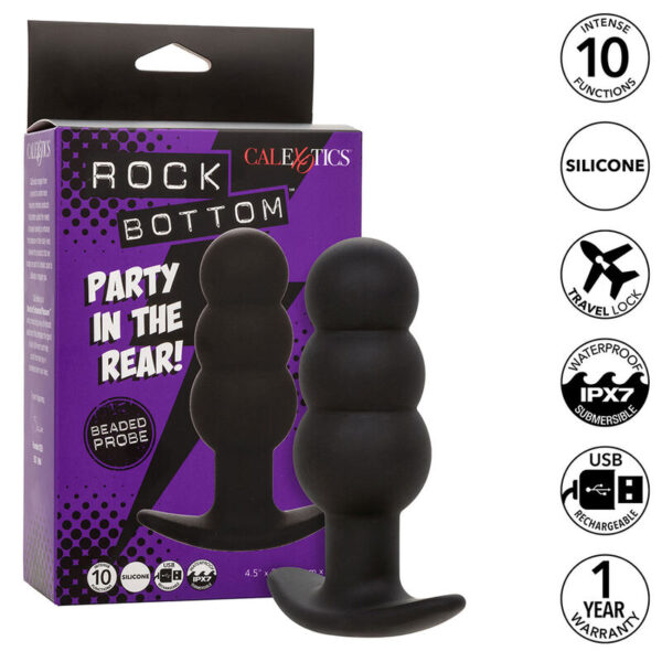 CALEXOTICS - ROCK BOTTOM ANAL PLUG MIT PERLEN 10 VIBRATIONEN SILIKON SCHWARZ