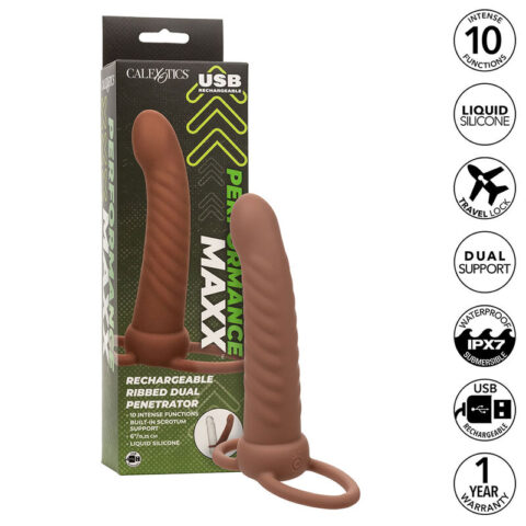 CALEXOTICS - MAXX RIBBED DUAL PENETRATOR 10 VIBRATIONEN BRAUN